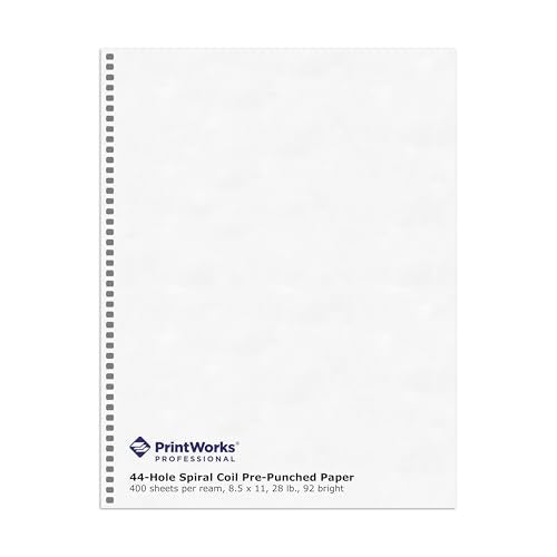 PrintWorks Professional Pre-Punched Spiral Binding Paper - 44-Hole (4:1 Pitch Hole Punch) - Book Binding Printer Paper - Made in the USA - 400 Sheets - 8.5" x 11" - 28 lb - 92 Bright White (04165)