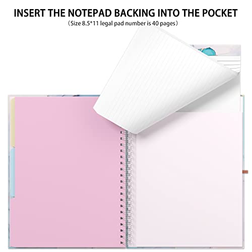 Rimilak Spiral Clipboard Folio with Refillable Lined Notepad, 14.5 x 9.8 In, Hardcover Cover with 5 Interior Pockets, Elastic Band and Pen Loop Series. Cute Stylish Clipfolio, Purple Marble - color: Purple Marble