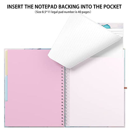 Rimilak Spiral Clipboard Folio with Refillable Lined Notepad, 14.5 x 9.8 In, Hardcover Cover with 5 Interior Pockets, Elastic Band and Pen Loop Series. Cute Stylish Clipfolio, Purple Marble - color: Purple Marble