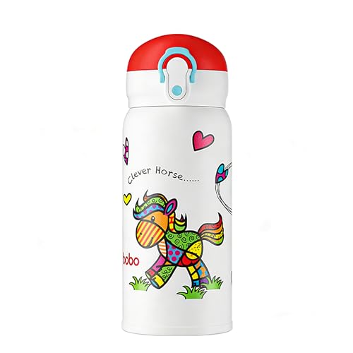 Kids Insulated Water Bottle with Straw & Direct Sip, BPA-Free Stainless Steel, Leak-Proof Cartoon Animal Design, Perfect for Toddlers at School or Outdoors (Red, 12oz) - color: Red