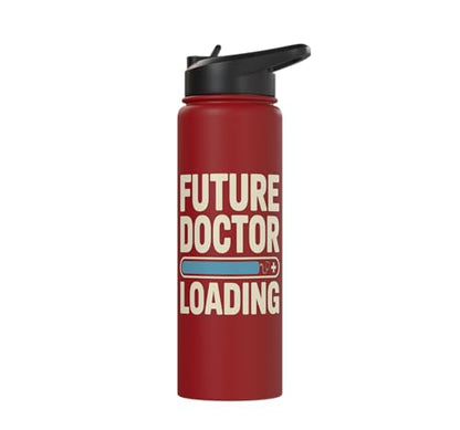 Future Doctor Loading Med Student Progress Bar Stainless Steel Insulated Water Bottle - color: Red