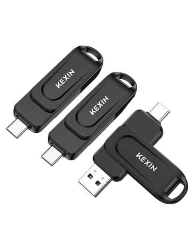 KEXIN Dual 32GB Flash Drive 3 Pack USB-A & Type-C Thumb Drive 3.0 100MB/s Swivel USB Drive 32GB Memory Stick for Smartphone Tablet iPhone 15/16 Car Game Console, Black 3 Pack - color: 3 Pack, size: 32G