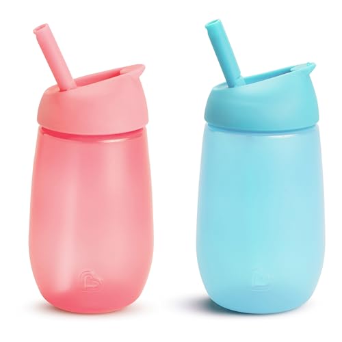 Munchkin Simple Clean Straw Cups for Toddlers 1-3, with Peel Open Straw for Easy Cleaning, Spill Proof Sippy Cup for Kids 12+ Months, 10 Ounce, 2 Pack, Pink/Blue - size: 2 Count (Pack of 1), style: 2pk, Pink/Blue