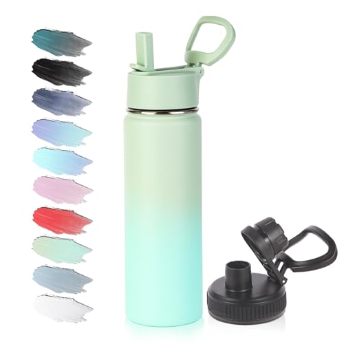 Volhoply 20oz Insulated Stainless Steel Water Bottle with Straw Lid, Kids Wide Mouth Double Wall Vacuum Cups with Handle,Reusable Outdoor Sports Metal Bottles,Travel Flask Keep Cold&Hot(Mojito,1) - color: Mojito