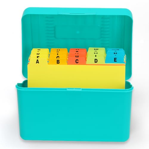 H4D Index Card Holder 4x6 Inches with 25 Plastic Dividers, Teal - color: Teal, size: 4x6 inch