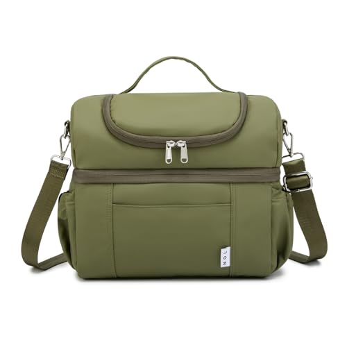 NOL Natural Organic Lifestyle Adult Lunch Box Insulated Lunch Bag Large Dual Compartment Lunch Bag Coolers Lightweight Nylon Waterproof Lunch Box for Work, Picnic, Travel, Outdoors, Amy green - color: Amy green