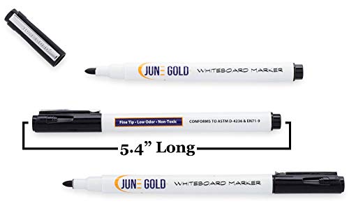 June Gold 32 Black Dry Erase Whiteboard Markers, Fine/Bullet Tip, Slim | Low Odor & Vivid Lines