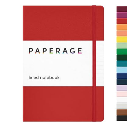 PAPERAGE Lined Journal Notebook, (Red), 160 Pages, Medium 5.6 in x 8 in - 100 GSM Thick Paper – Hardcover Journaling Notebook for Work, School & Note Taking - color: Red, style: A. Lined
