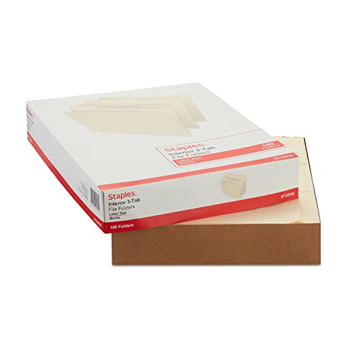 Staples 1/3‑Cut File Folders, Letter Size, Manila, Long‑Lasting Paper Stock, 200/Carton - color: Manila, style: 200 Pack