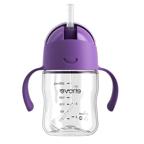 Evorie Tritan Weighted Straw Cup Baby Training Cup, Spill Proof, 7 Oz, 6M+ | BPA & BPS-Free, First learning cup, 360° drinking, Dishwasher safe, Durable Sippy Cup, Ube - color: Ube