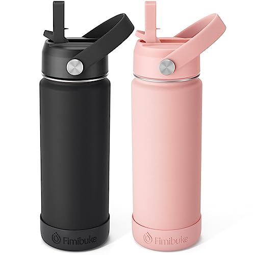Fimibuke Kids Insulated Water Bottle, 18oz BPA FREE Kids Cups with Straw Double Wall Vacuum Tumbler 18/8 Stainless Steel Leak Proof Toddler Water Bottle for School Boys Girls (2 Pack, Midnight Rose) - color: B4. Midnight Rose