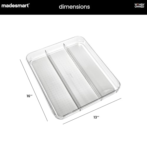 madesmart Premium 3 Compartment Clear Drawer Organizer, Multi-Purpose Storage with Soft Grip Lining & Non Slip Base, Grey - color: Clear/Gray