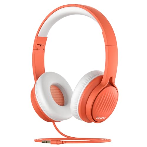 TuneFlux Upgraded Kids Headphones, Wired Toddler Headsets, 85dB Limited Volume On Ear Headphones, Portable Foldable Design, Stereo Sound Kids Headsets for School/Tablet/Travel-Orange - color: Orange