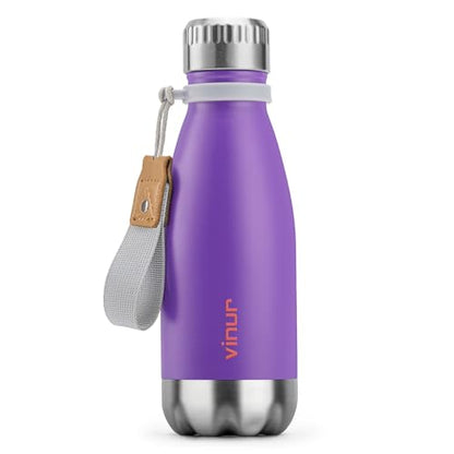 Kids Water Bottle-9 oz Leak Proof Insulated Water Bottle with Carry Rope | Double Wall Vacuum Stainless Steel Water Bottle for Travel, School, Cola Shape Flask with Carry Rope (Purple) - color: Purple, size: 9 Ounces