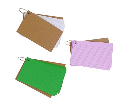 150pcs Colored Index Cards 3x5 Inches Flash Cards with Ring Lined Ruled Study Card for Learning, Studying Memory Office College Recipe Game Cards (3 color A-150pcs) - color: 3 color A-150pcs