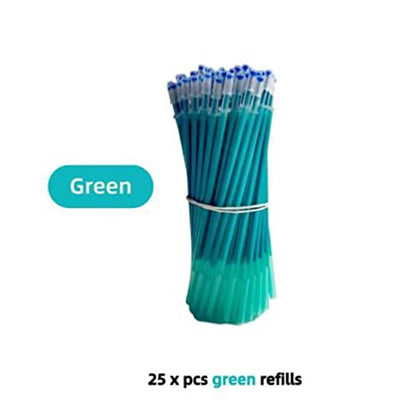 25pcs/Set Erasable Gel Pen Refills Rod 0.5mm Washable Handle Magic Erasable Pen for School Pen Writing Tools Kawaii Stationery (11 Green) - color: 11 Green