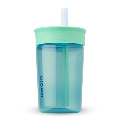Owala Kids Insulation BPA-Free Plastic Tumbler with Spill Resistant Flexible Straw, Easy to Clean, Kids Water Bottle, Great for Travel, Dishwasher Safe, 15 Oz, Teal and Aqua (The Blues) - color: The Blues, size: 15 Ounces