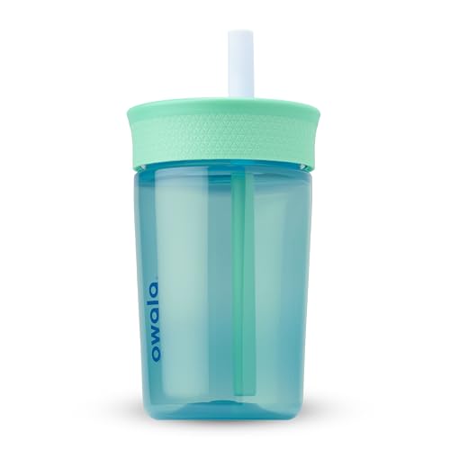Owala Kids Insulation BPA-Free Plastic Tumbler with Spill Resistant Flexible Straw, Easy to Clean, Kids Water Bottle, Great for Travel, Dishwasher Safe, 15 Oz, Teal and Aqua (The Blues) - color: The Blues, size: 15 Ounces