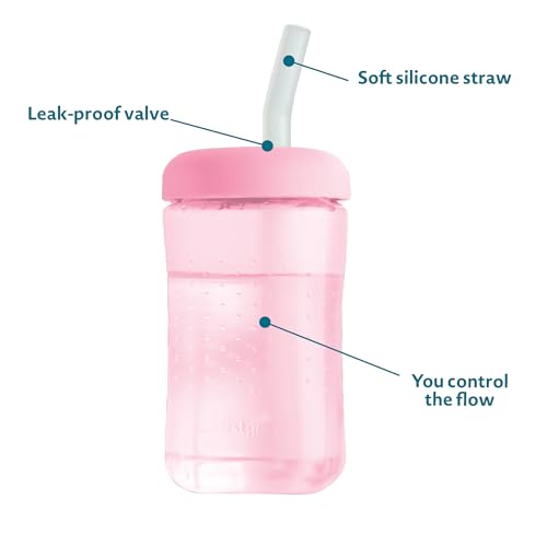 The First Years Squeeze & Sip Toddler Straw Cups - Squeezable Transition Sippy Cup with Silicone Straw - Toddler Feeding Supplies - Pink/Purple/Blue - 7 Oz - 3 Count - Ages 6 Months and Up - color: Pink/Purple/Blue