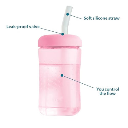 The First Years Squeeze & Sip Toddler Straw Cups - Squeezable Transition Sippy Cup with Silicone Straw - Toddler Feeding Supplies - Pink/Purple/Blue - 7 Oz - 3 Count - Ages 6 Months and Up - color: Pink/Purple/Blue