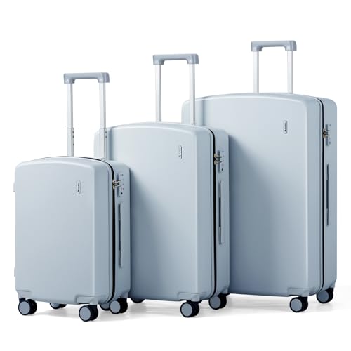 Hanke Hard Shell Luggage Sets 3 Pieces, Carry On and Checked Luggage Sets with Spinner Wheels, Durable PC Hardside Rolling Suitcase for Travel (20/24/28 Inch, Grey) - color: Grey, size: 20+24+28 Inch