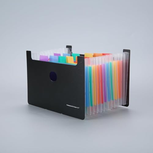 A5 Expanding File Organizer with 13 Pockets, Rainbow Accordion File Folder for Receipts and Checks, Portable Standing Document Holder for Office, Home and Travel, Black