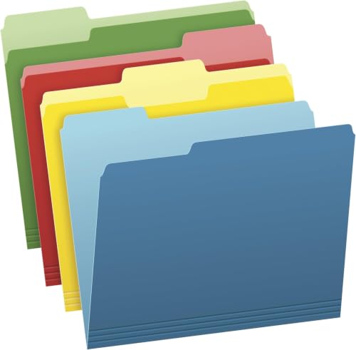 Pendaflex Colored File Folders, Letter Size (8.5" x 11"), 3 Tabs, Durable Paper, Assorted Colors: Green, Yellow, Red & Blue, Color-Coding for School, Office & Home Document Organization (Pack of 360) - size: Pack of 360