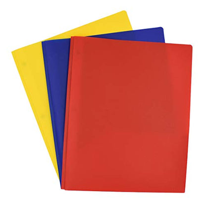 Smead Poly Two-Pocket Folder, Three-Hole Punch Prong Fasteners, Letter Size, Red, Yellow, Blue, 6 Folders Total (87746) - color: Red, Blue, Yellow