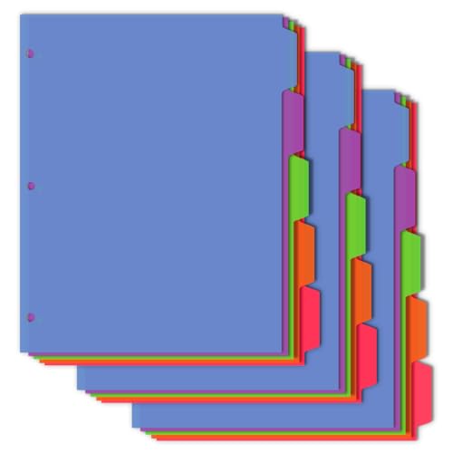 5 Tab Binder Dividers with Tabs, Write&Erase Plastic Dividers for 3 Ring Binder, Multicolor, Ring Binder Dividers with Tabs for School Office,3 Sets(15pcs) - color: Rainbow, size: 5TAB-3SET