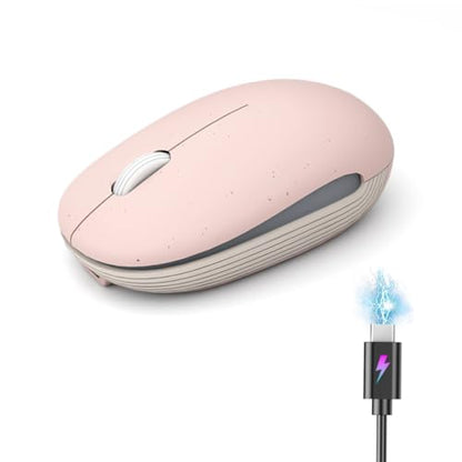 Wireless Mouse (Bluetooth+2.4G) Rechargeable Portable Silent Quiet Computer Mouse with 4000 DPI for Laptop/PC/Mac/MacBook/Chromebook/Surface Pro/iPad/Tablet Ambidextrous (Pink)