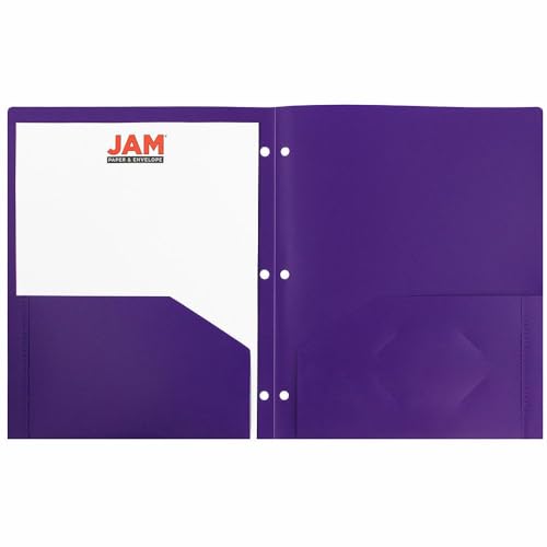 JAM PAPER Heavy Duty Plastic 3 Hole Punch Pocket Folders - Extra Tough School Folders - Purple - 3/Pack - color: Purple, size: 3 Per Pack