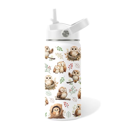 Owls Gifts for Kids - 16oz Kids Water Bottle with Straw Lid, Stainless Steel Insulated Bottle, Leak Proof, BPA-Free, Owl Travel Cup for School, Travel, Birds Lovers Children Birthday Gifts Cup(1pc) - color: Owl1, size: 16 Ounces