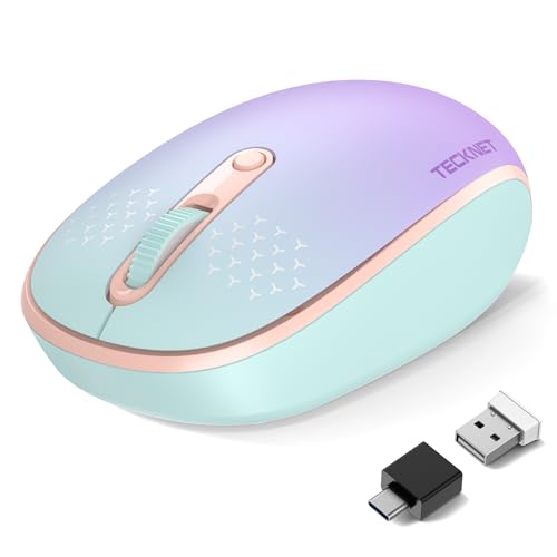 TECKNET Wireless Mouse,Bluetooth Mouse (BT5.3/5.0 & 2.4G) with USB Receiver Silent Optical Computer Mice，Wide Compatibility - color: Gradient