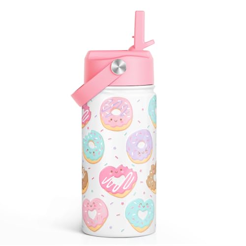 SANDJEST Donut Kids Water Bottle With Straw Lid 12oz Insulated Stainless Steel, Sprinkle Travel Tumbler, Gifts for Girls, Birthday, Christmas, Back To School - color: Donut