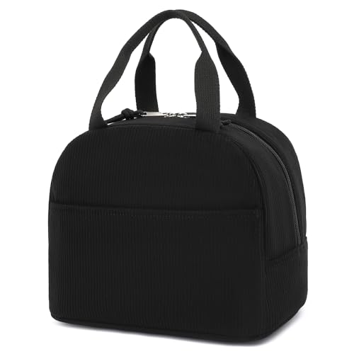 Corduroy Lunch Box for Women Girls, Cooler Lunch Bags Reusable Insulated Lunchbox for Picnic School Work Travel (Black) - color: Corduroy Black