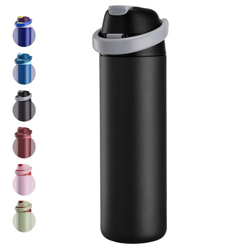 Fijinhom 24 oz Insulated Water Bottle, Stainless Steel Water Bottle with 2-in-1 Straw and Push-Button Spout Lid, Keeps 24 Hours Cold, Double Wall Vacuum Leak-Proof & BPA-Free for Sports, Travel, Black - color: Black, size: 24 Ounces