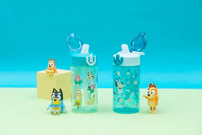 Zak Designs Bluey Sage Kids Water Bottle For School or Travel, 16oz Durable Plastic Water Bottle With Straw, Handle, and Leak-Proof, Pop-Up Spout Cover, 2-Pack Set (Bluey & Bingo) - color: Bluey & Bingo