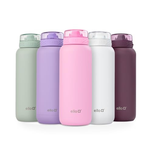 Ello Cooper 22oz Stainless Steel Water Bottle with Straw and Carry Handle, Double Walled and Vacuum Insulated Metal, Leak Proof Locking Lid with Soft Silicone Spout, Reusable, BPA Free, Bubblegum - color: Bubblegum, size: 22 Ounces