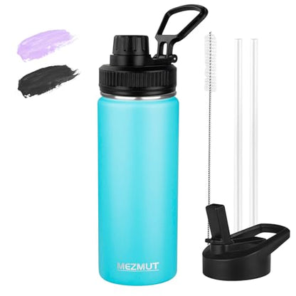 Insulated Water Bottle 18oz Stainless Steel Water Bottles with Straw&2 Lids, Kids Metal Water Bottle Cup for School, Vacuum Insulated Bottles Leak-Proof Travel Cup, Blue - color: Blue, size: 18 Ounces