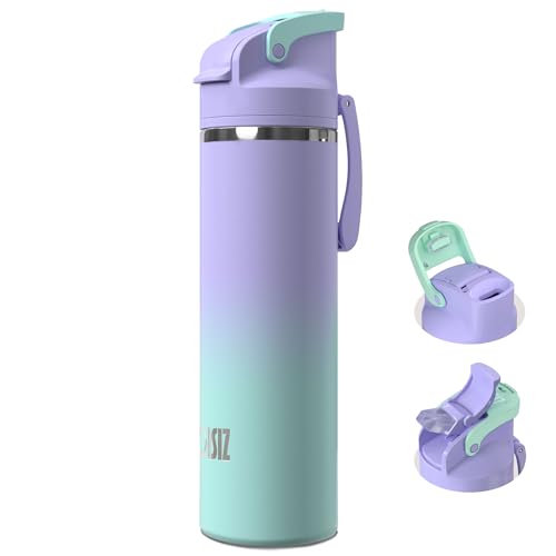 OISIZ Insulated Water Bottle 24 oz with 2 in 1 Spout and Straw Lid,One Click Safety Lock,100% Leakproof,Keep Cold 24H,Vacuum Stainless Steel Water Bottle for School,Travel and Sports,Dishwasher Safe - color: Lavender, size: 24 Ounces