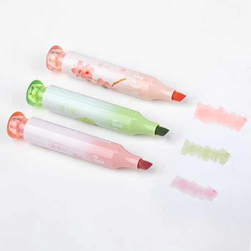 Cute highlighter, square color highlighter with chisel tip, aesthetic marking and coloring, pack of 3pcs (SNOW IN WINTER)