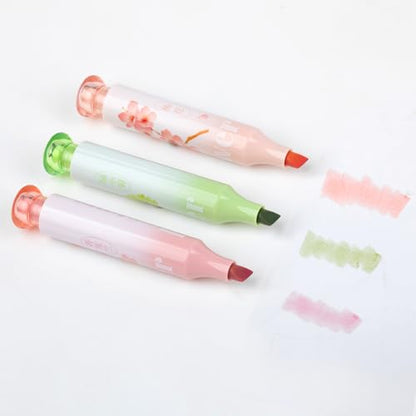 Cute highlighter, square color highlighter with chisel tip, aesthetic marking and coloring, pack of 3pcs (SNOW IN WINTER)