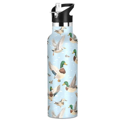 Mallard Ducks 20 Oz Water Bottle with Straw Kids Insulated Stainless Steel Sports Water Cup Metal Flask - color: Multi01