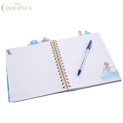 Disney Princess Cinderella Tab Journal, Spiral Notebook, Dividers, 8x7 Inch | Cinderella Vinyl Cover, 4 Tab Dividers, 96 Lined Pages, Disney Journal Notebook for School, Office, Work, Gifts, Girls, Cute - style: Cinderella
