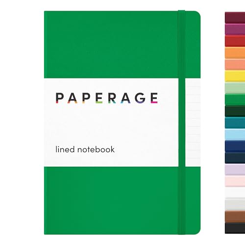 PAPERAGE Lined Journal Notebook, (Green), 160 Pages, Medium 5.6 in x 8 in - 100 GSM Thick Paper – Hardcover Journaling Notebook for Work, School & Note Taking - color: Green, style: A. Lined