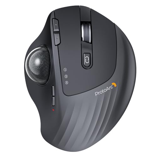 ProtoArc Wireless Trackball, EM01 NL Ergonomic Bluetooth Rollerball Thumb Mouse, Rechargeable Computer Laptop Mouse, Adjustable Angle & 3 Device Connection for PC, Mac, Windows - Gray Ball - color: Gray Ball
