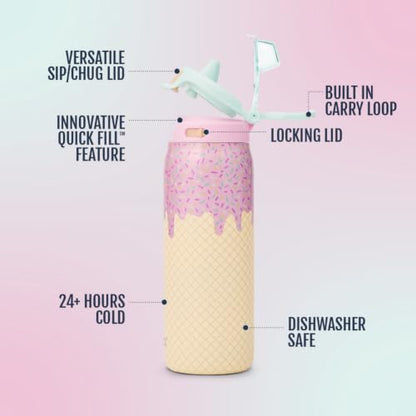 Ello Kids Pop & Fill 18oz Stainless Steel Water Bottle with Quick Fill Technology, Double-Wall Vacuum Insulation, Leak Proof Locking Lid, Sip & Chug, BPA Free, Gifts for Girls Boys, A La Mode - color: A La Mode, size: 18 Ounces