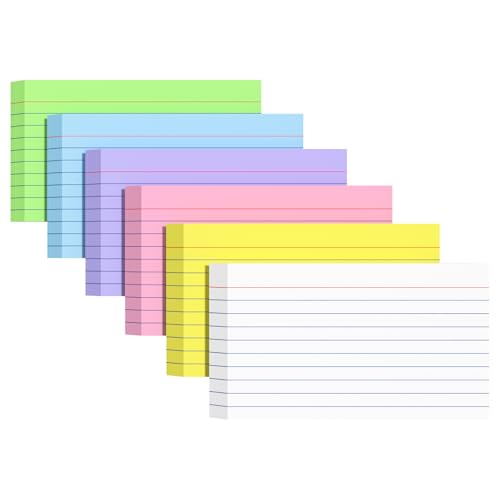 300 Count Colored Index Cards 3 X 5, Flash Cards for Studying | Lined Flashcards Notecards, Study Card, Ruled Front and Blank Back, Heavy Note Cards for Office, Home and School - color: 6-Color, size: 3x5 Inch