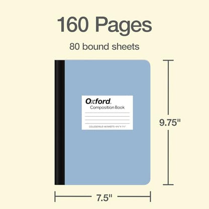 Oxford Composition Notebooks, 4 Pack, College Ruled, 7.5 x 9.75 Inches, 80 Sheets, 160 Pages, Assorted Pastel Covers, Conversion Chart and Class Schedule, Writing Supplies for Students and Teachers