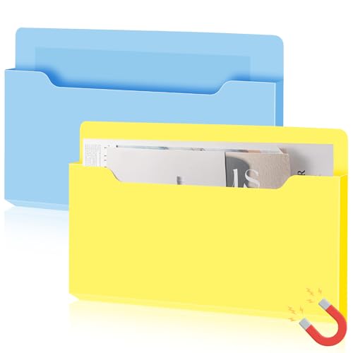 Feifeiya 2 Pcs Magnetic File Folder Wall Hanging Holder Large Pocket Paper Magazine Mail Organizer for Refrigerator Classroom Locker Whiteboard(Horizontal,Yellow Blue,13.8 x 8.3 Inches) - color: Yellow Blue, size: 13.8 x 8.3 Inches, style: Horizontal